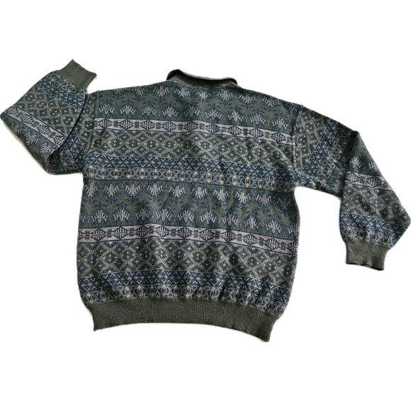 Giannini Polo Sweater Men 52/L Multi LS Buttons Collar Tribal Aztec Geo Vintage - Picture 2 of 15